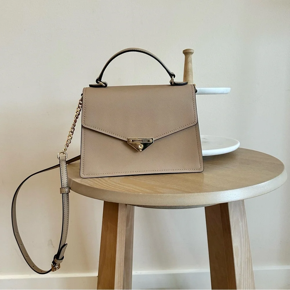 Michael Kors Grace TH Saffiano Leather Satchel Handle & Shoulder Bag MED Tan NWT